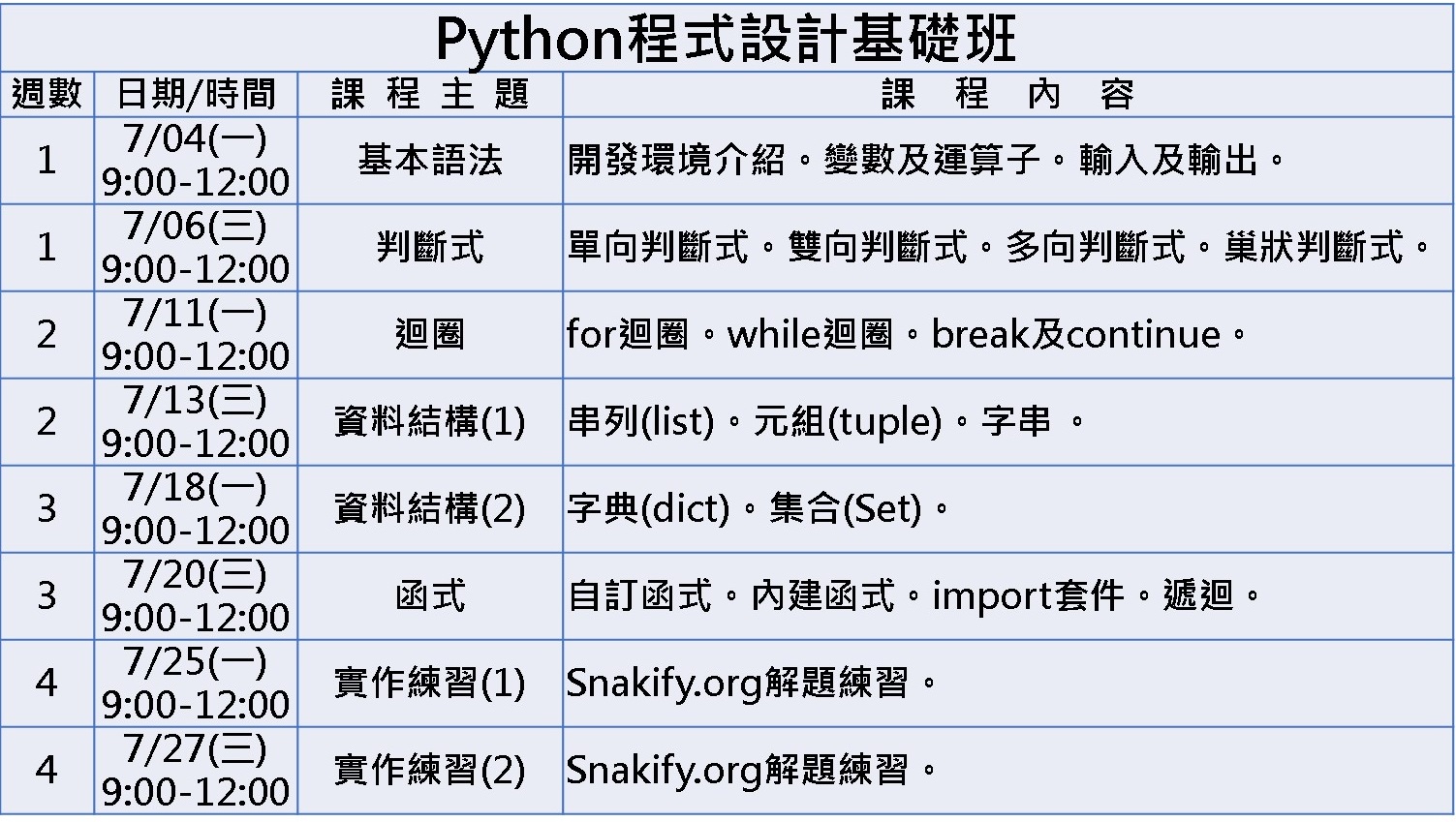 python課表